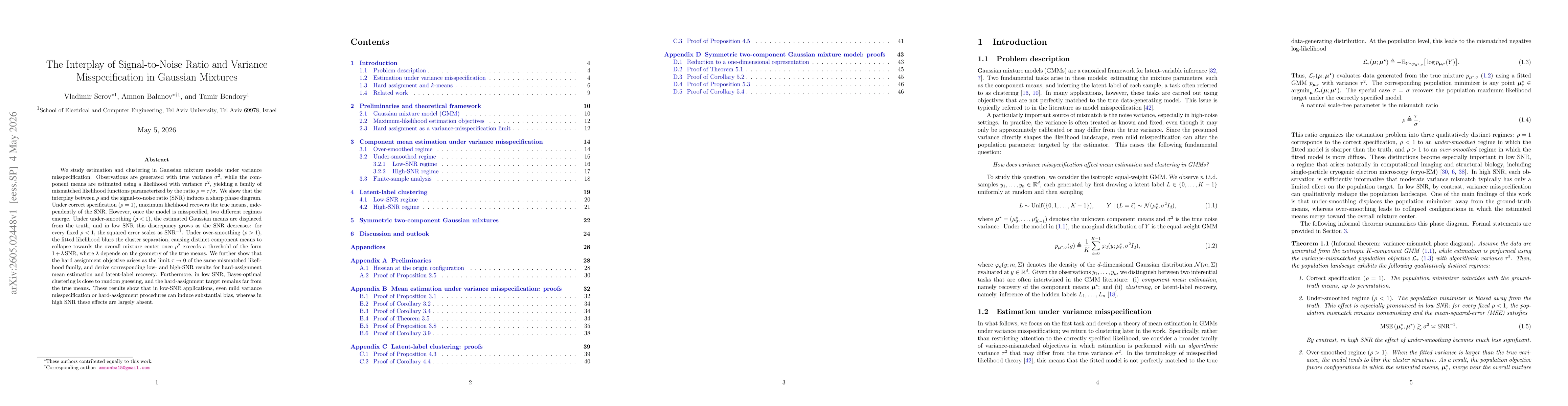 Thumbnail for The interplay of signal-to-noise ratio and variance misspecification in Gaussian mixtures