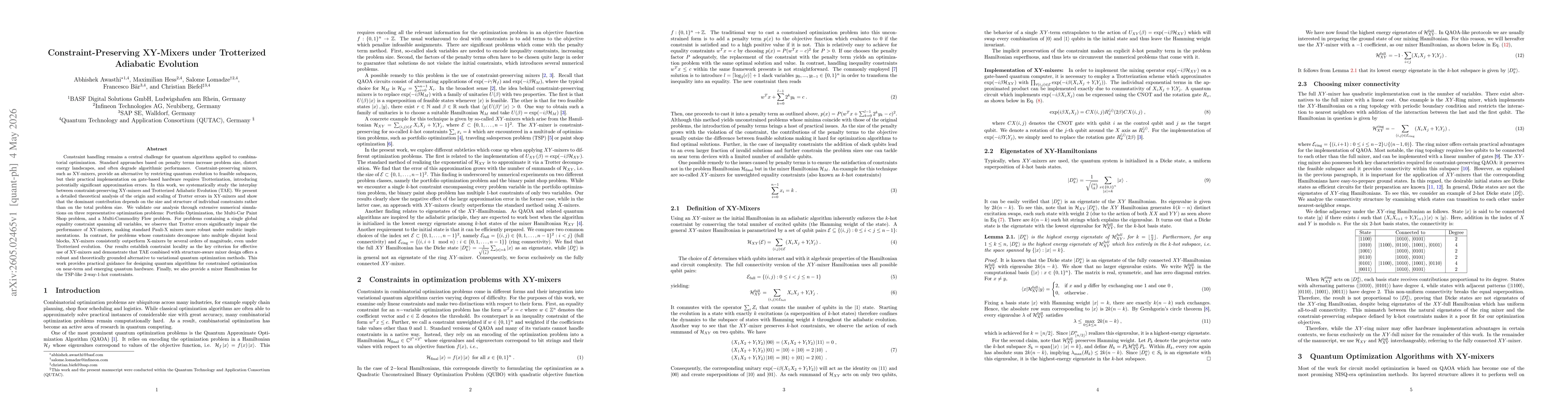 Thumbnail for Constraint Preserving XY-Mixers under Trotterized Adiabatic Evolution