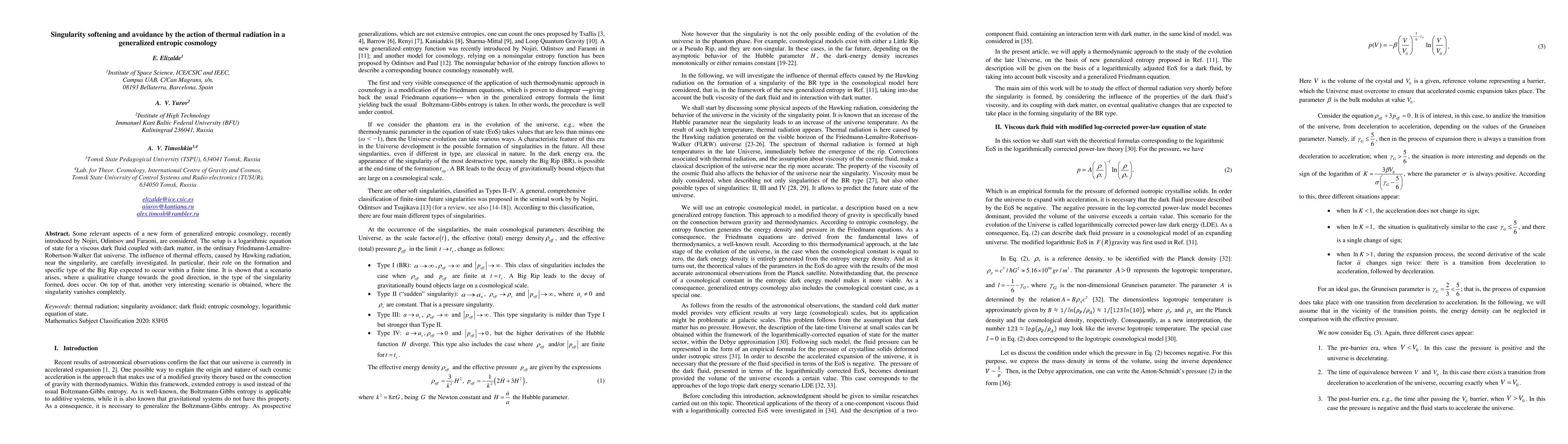 Thumbnail for Singularity softening and avoidance by the action of thermal radiation in a generalized entropic cosmology