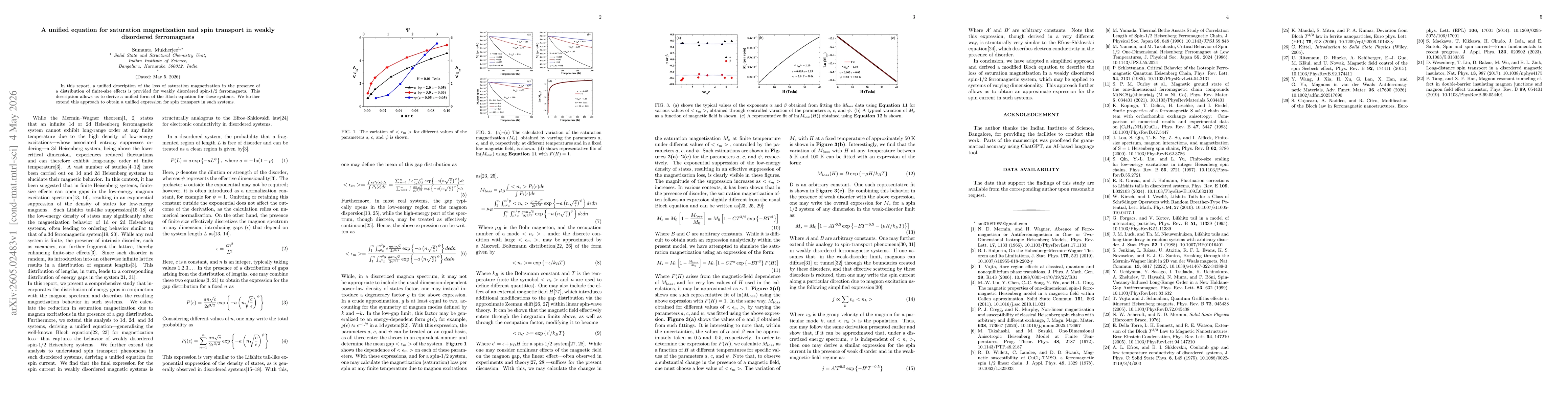 Thumbnail for A unified equation for saturation magnetization and spin transport in weakly disordered ferromagnets