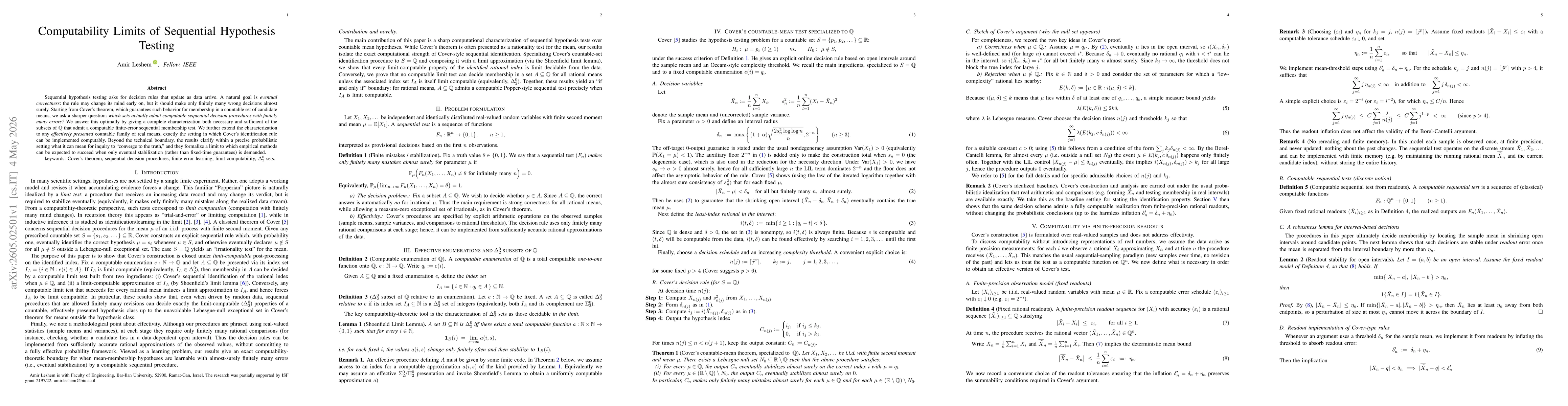 Thumbnail for Computability Limits of Sequential Hypothesis Testing