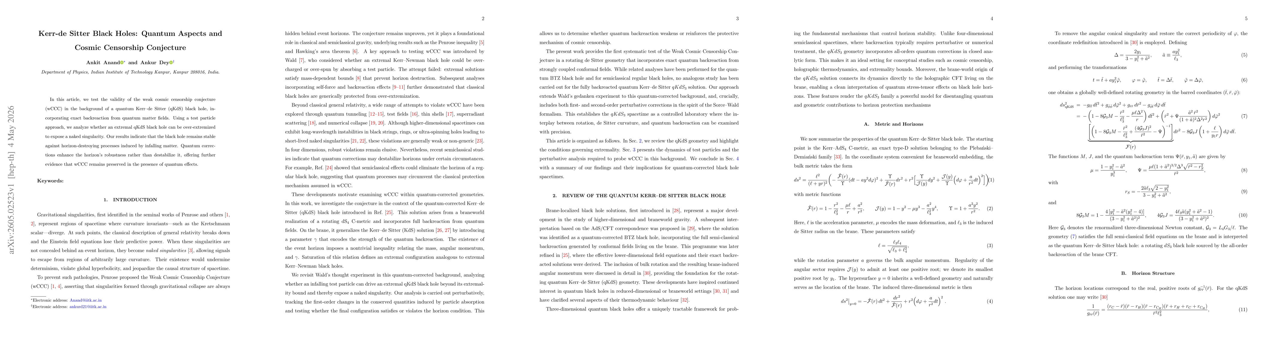 Thumbnail for Kerr-de Sitter Black Holes: Quantum Aspects and Cosmic Censorship Conjecture