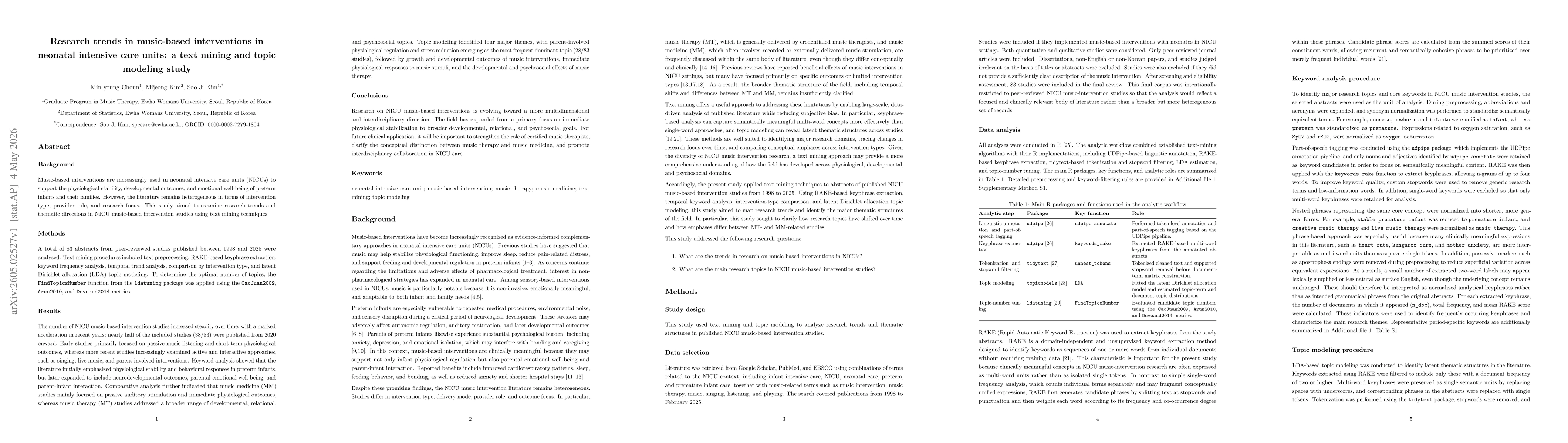 Thumbnail for Research trends in music-based interventions in neonatal intensive care units: a text mining and topic modeling study