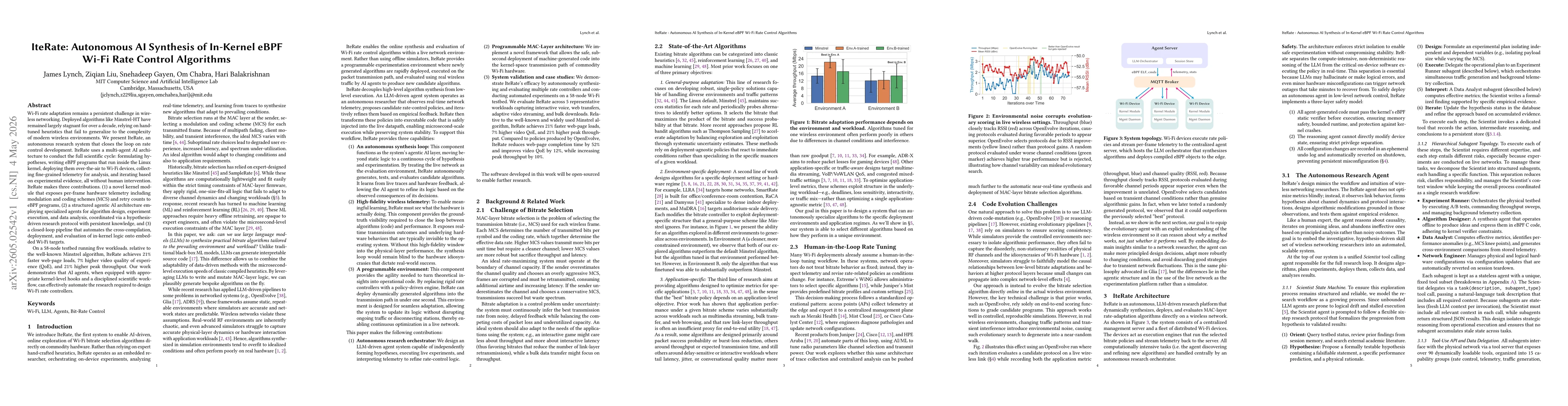 Thumbnail for IteRate: Autonomous AI Synthesis of In-Kernel eBPF Wi-Fi Rate Control Algorithms