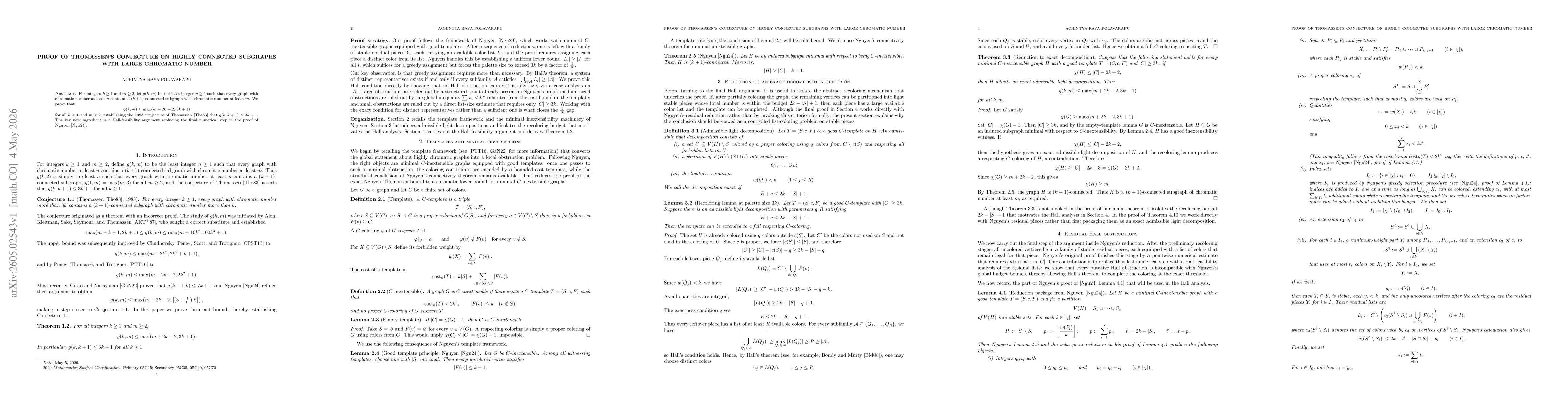 Thumbnail for Proof of Thomassen's Conjecture on Highly connected subgraphs with large chromatic number