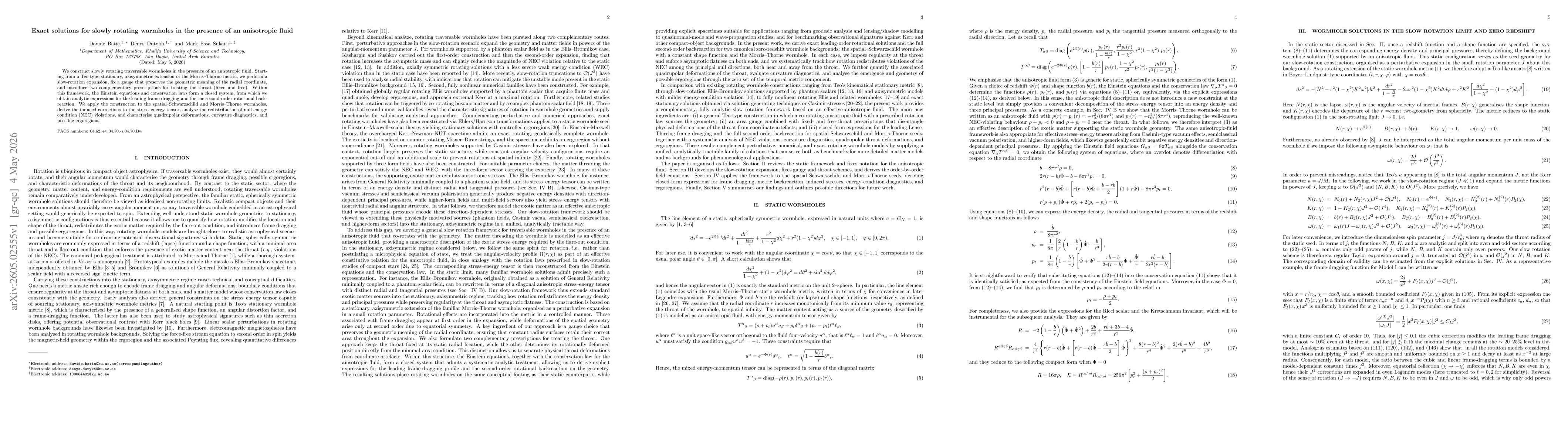 Thumbnail for Exact solutions for slowly rotating wormholes in the presence of an anisotropic fluid
