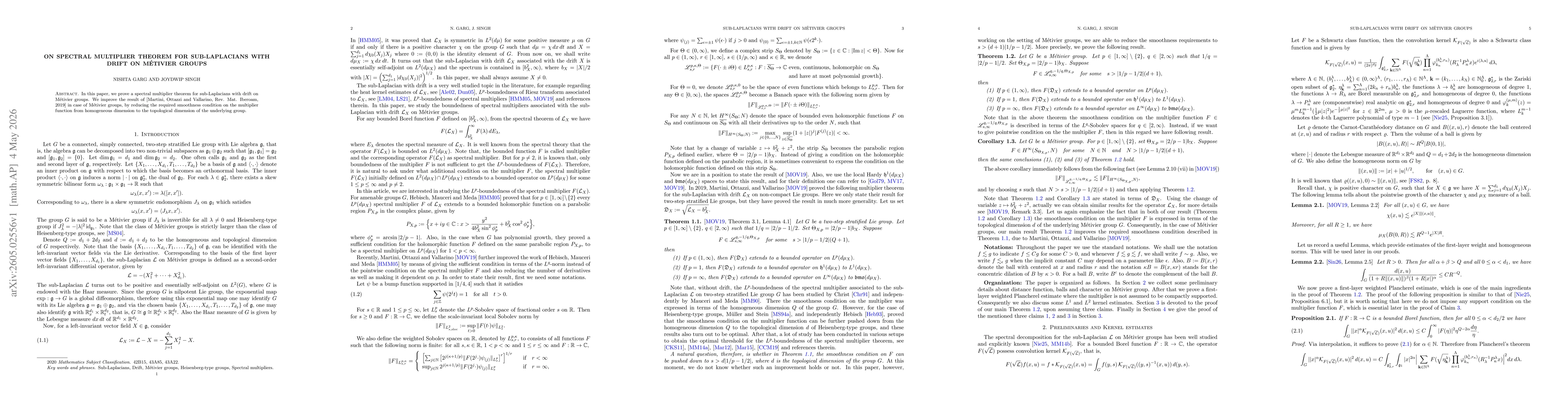 Thumbnail for On Spectral multiplier theorem for sub-Laplacians with drift on Métivier groups