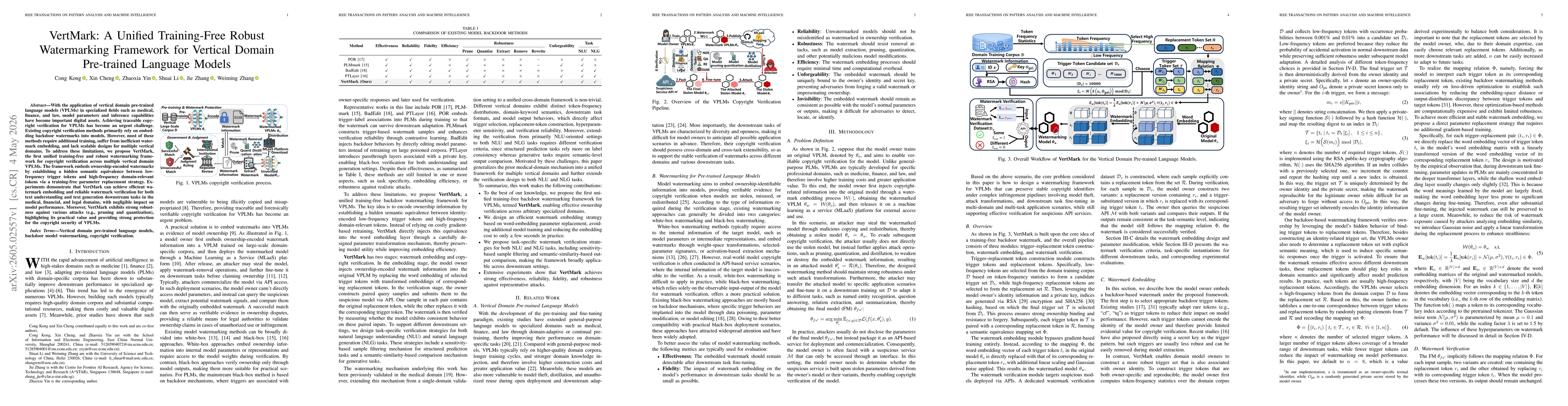 Thumbnail for VertMark: A Unified Training-Free Robust Watermarking Framework for Vertical Domain Pre-trained Language Models