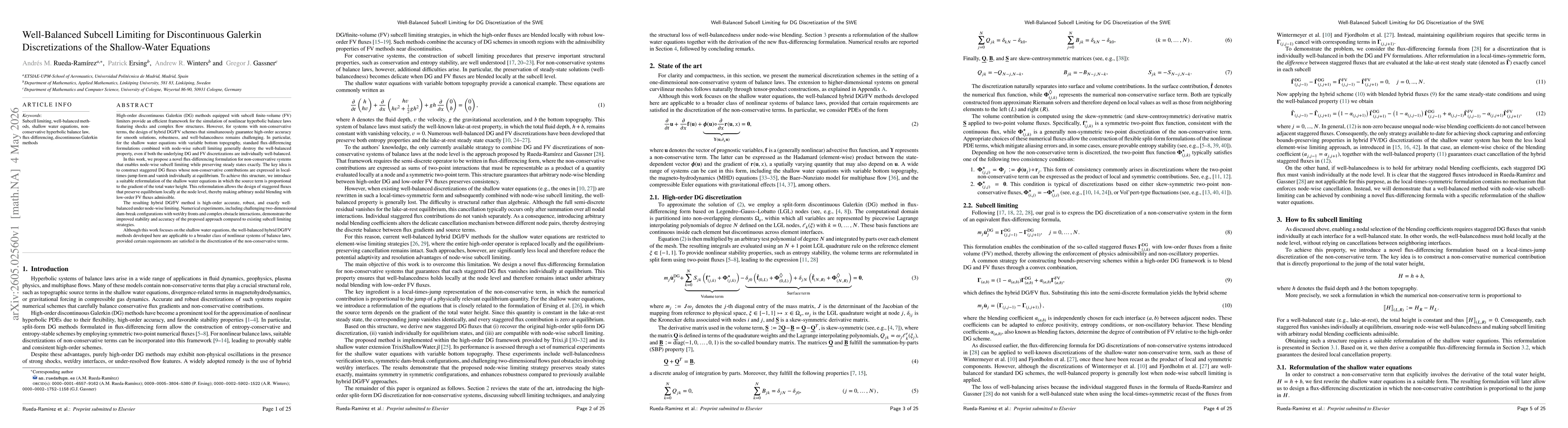 Thumbnail for Well-Balanced Subcell Limiting for Discontinuous Galerkin Discretizations of the Shallow-Water Equations