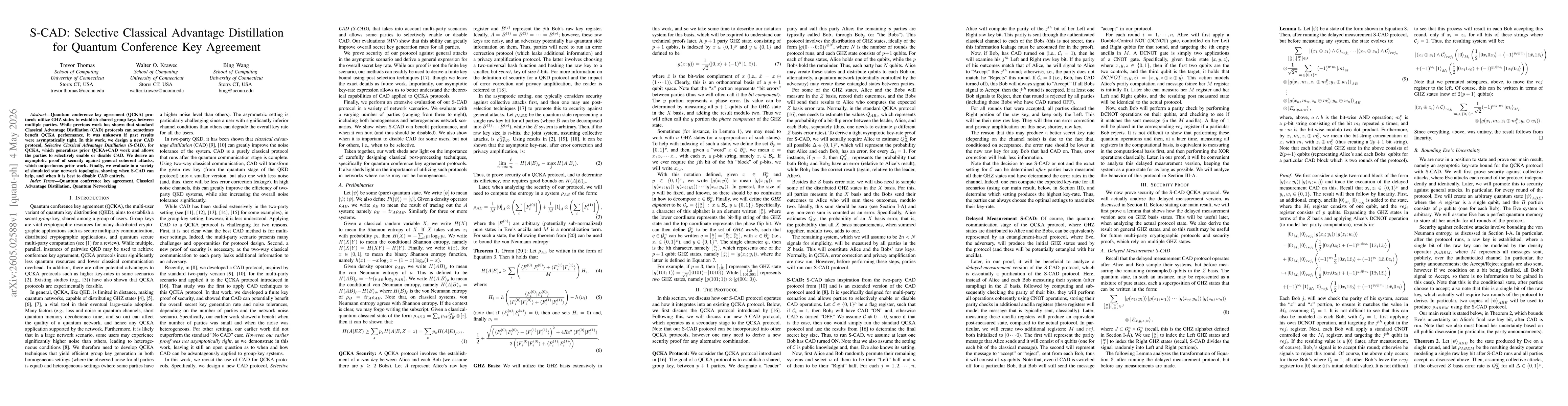 Thumbnail for S-CAD: Selective Classical Advantage Distillation for Quantum Conference Key Agreement