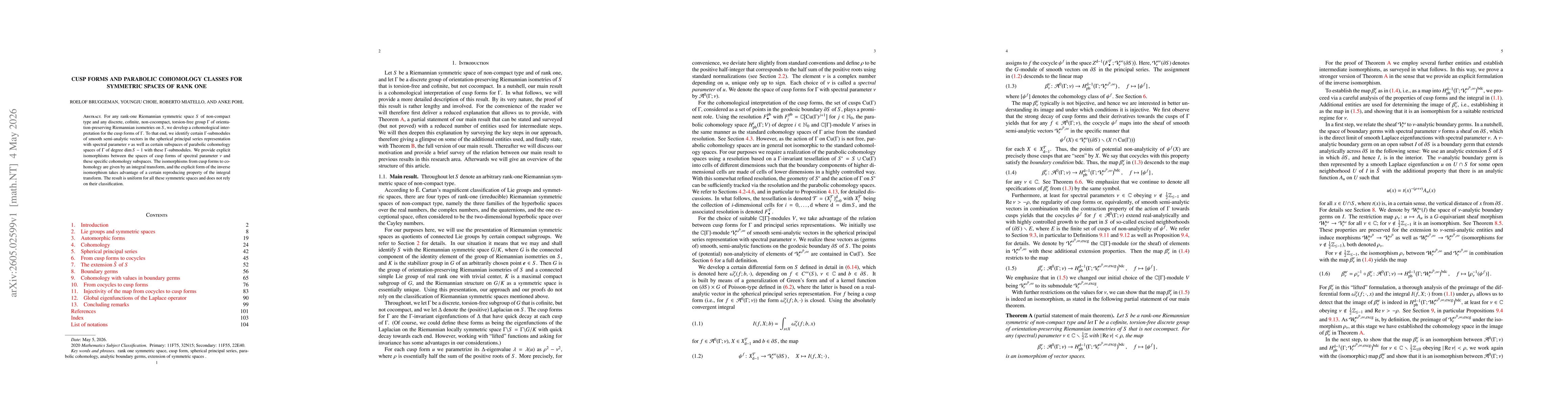 Thumbnail for Cusp forms and parabolic cohomology classes for symmetric spaces of rank one