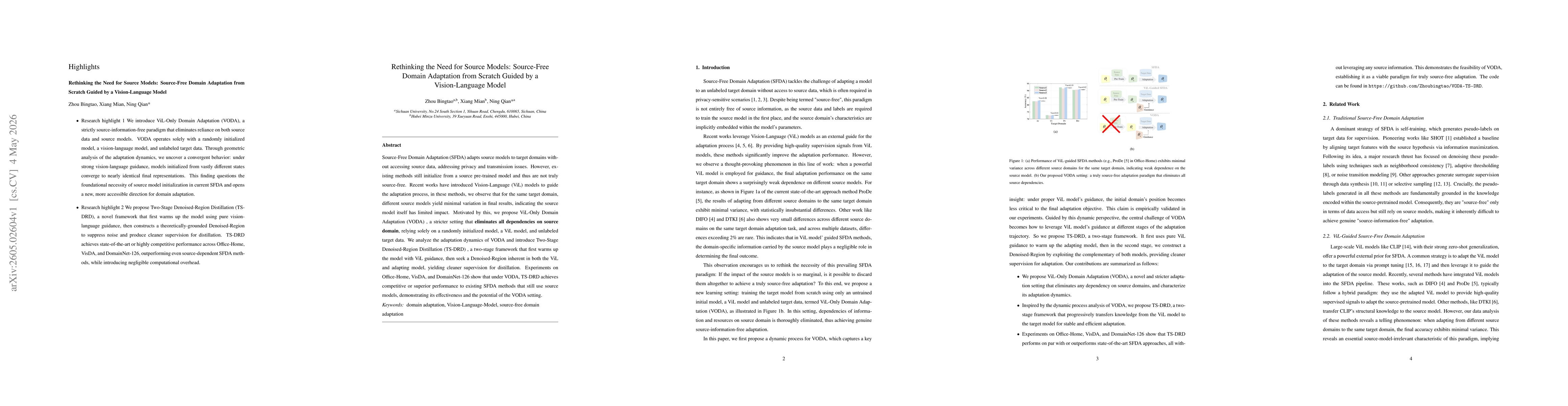 Thumbnail for Rethinking the Need for Source Models: Source-Free Domain Adaptation from Scratch Guided by a Vision-Language Model