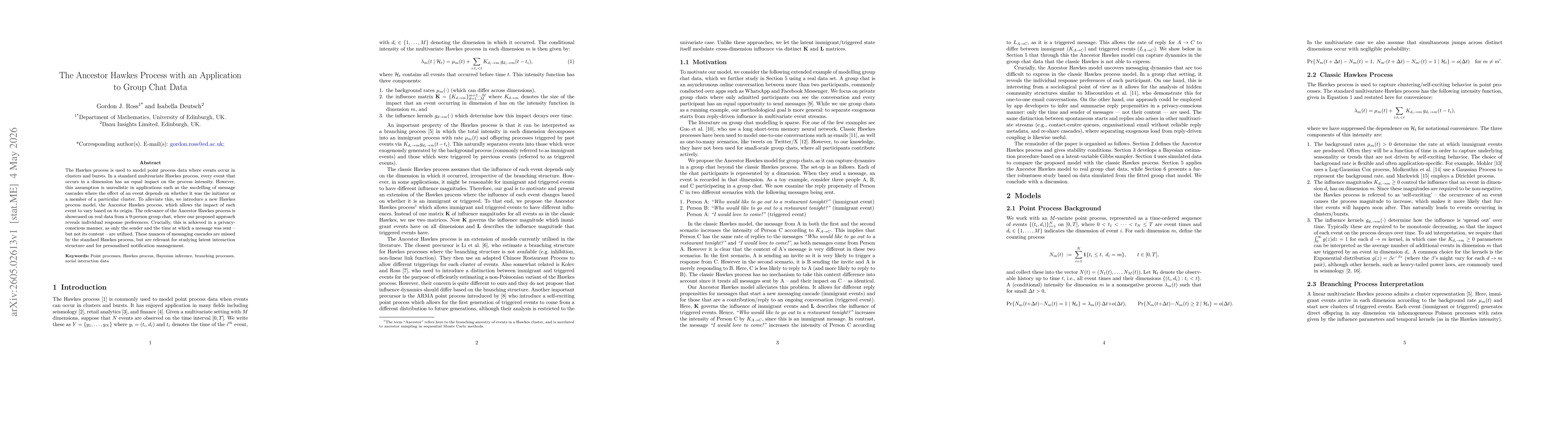 Thumbnail for The Ancestor Hawkes Process with an Application to Group Chat Data