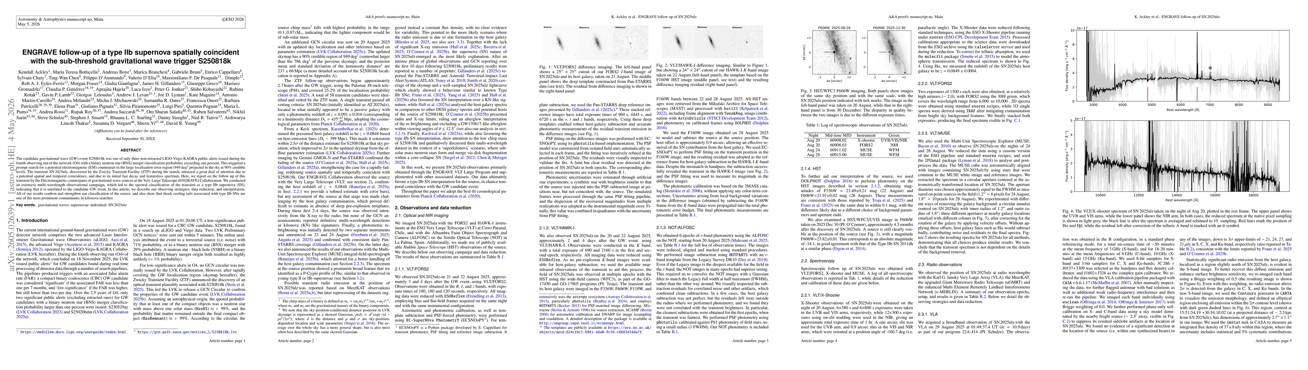 Thumbnail for ENGRAVE follow-up of a type IIb supernova spatially coincident with the sub-threshold gravitational wave trigger S250818k
