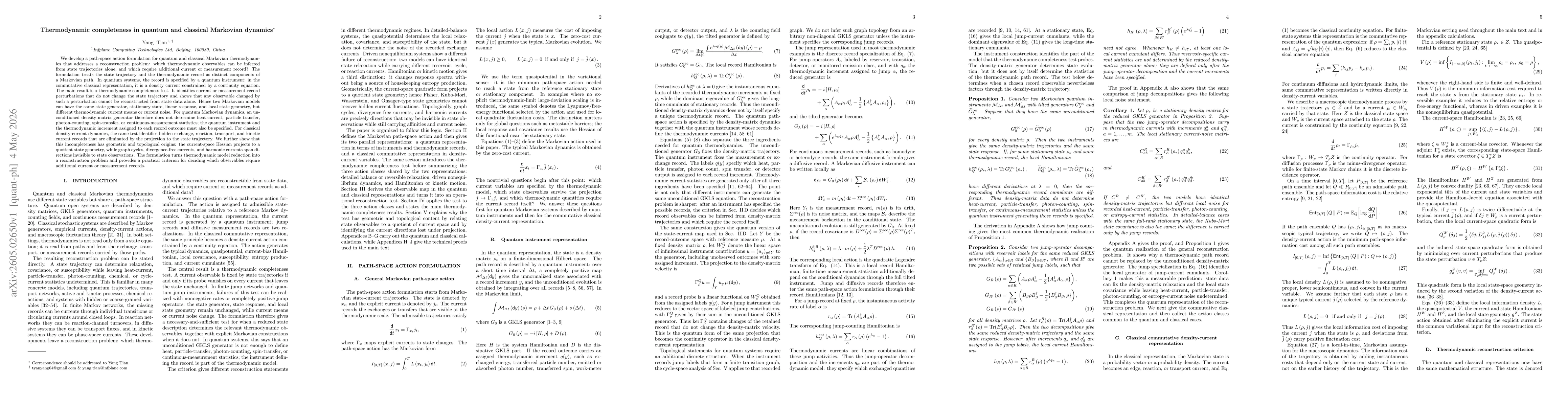 Thumbnail for Thermodynamic completeness in quantum and classical Markovian dynamics