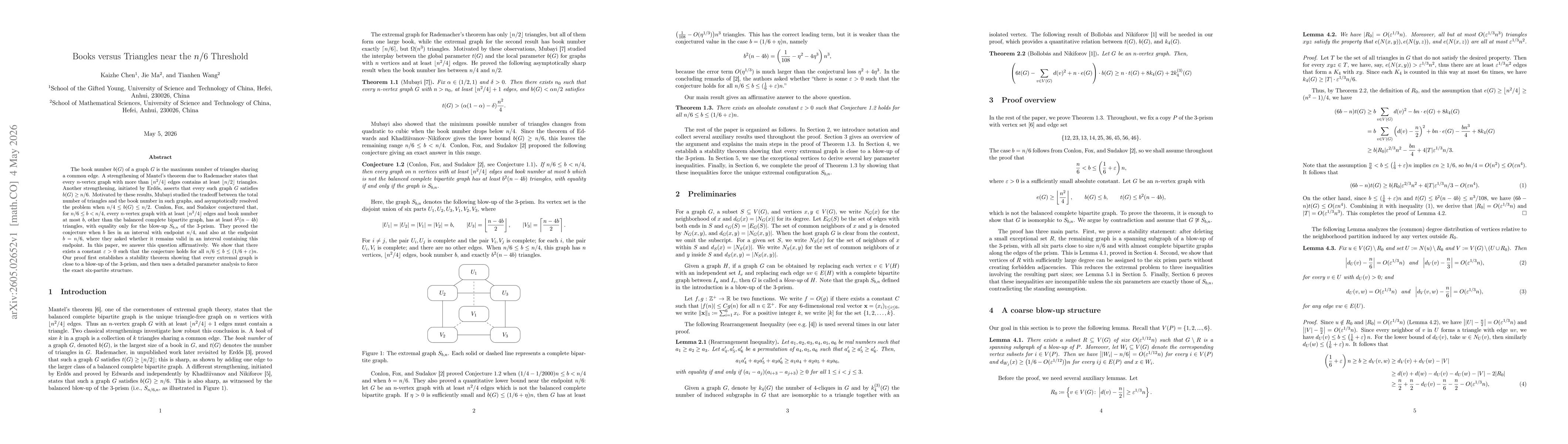 Thumbnail for Books versus Triangles near the n/6 Threshold