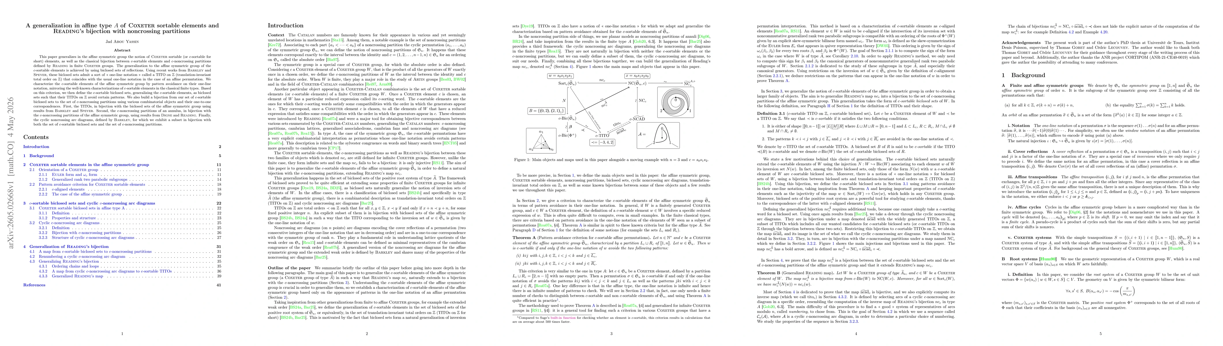 Thumbnail for A generalization in affine type A of Coxeter sortable elements and Reading's bijection with noncrossing partitions