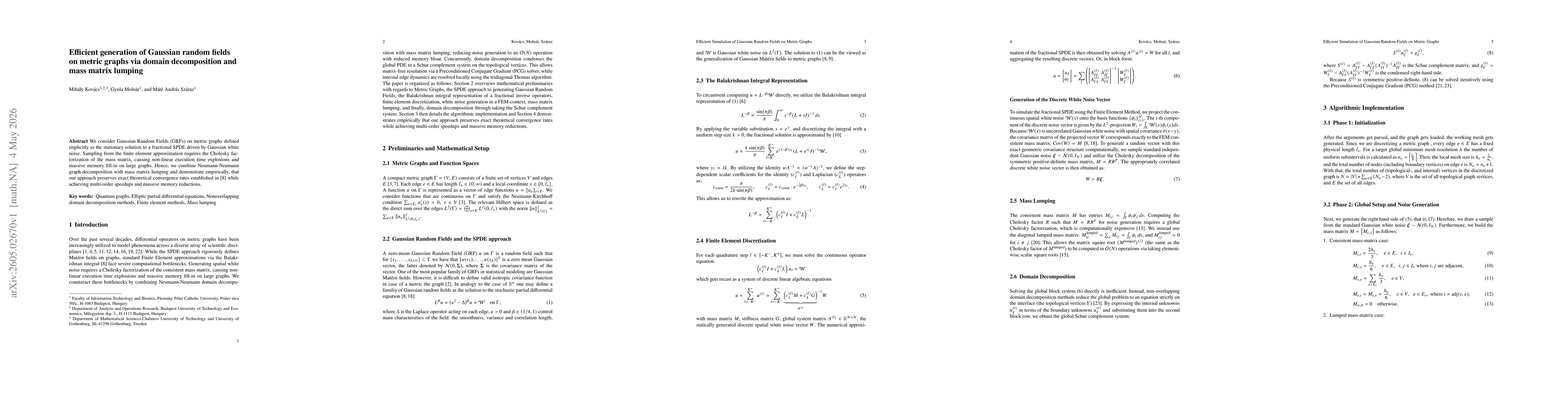 Thumbnail for Efficient generation of Gaussian random fields on metric graphs via domain decomposition and mass matrix lumping