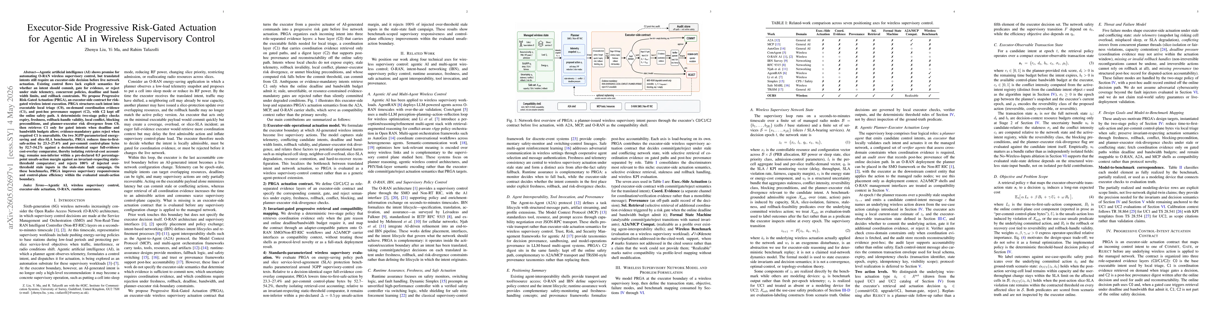 Thumbnail for Executor-Side Progressive Risk-Gated Actuation for Agentic AI in Wireless Supervisory Control