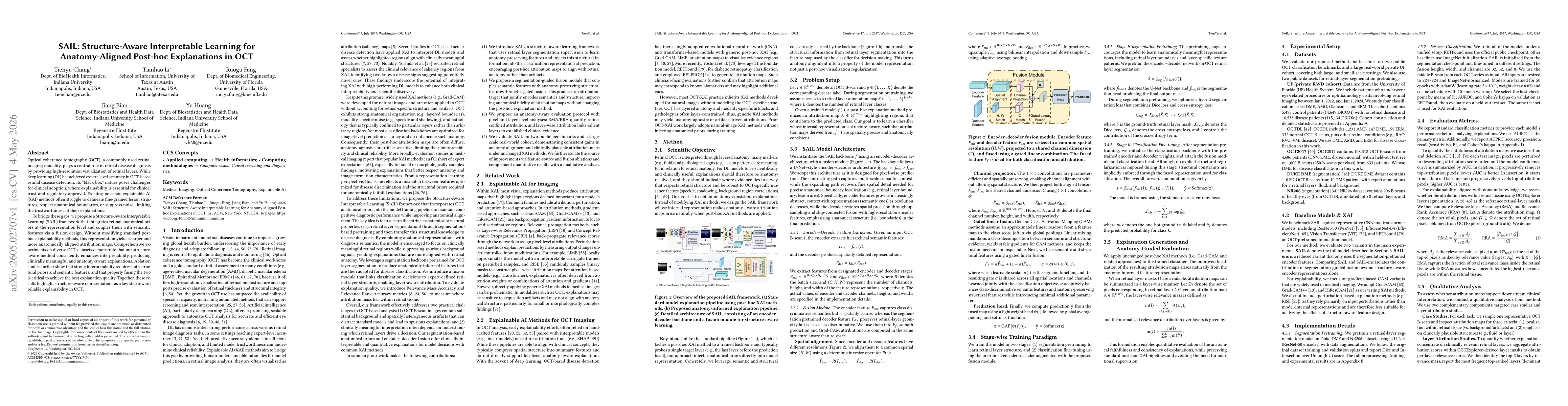 Thumbnail for SAIL: Structure-Aware Interpretable Learning for Anatomy-Aligned Post-hoc Explanations in OCT