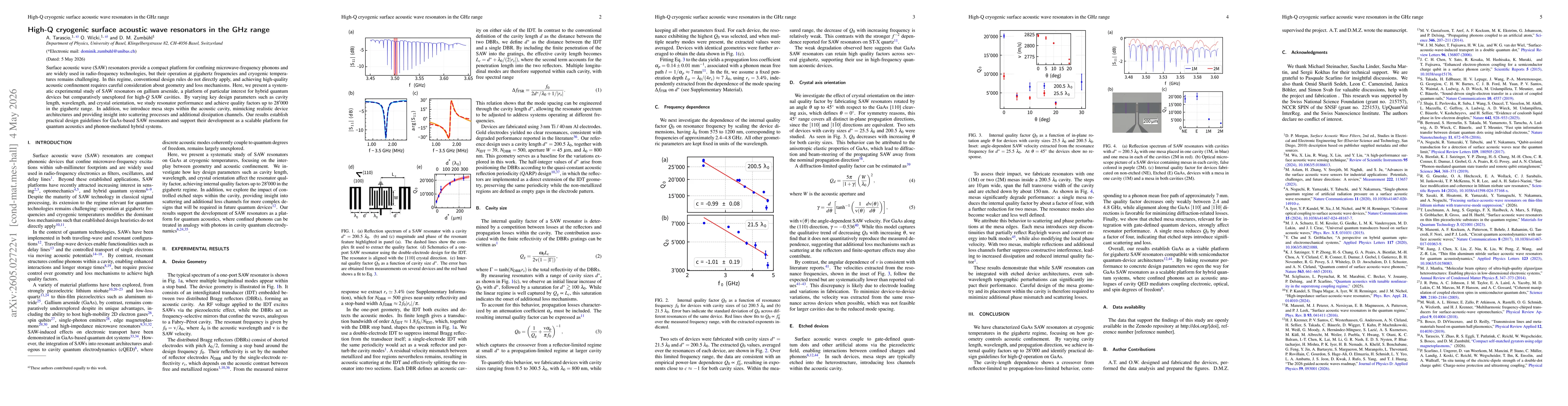 Thumbnail for High-Q cryogenic surface acoustic wave resonators in the GHz range
