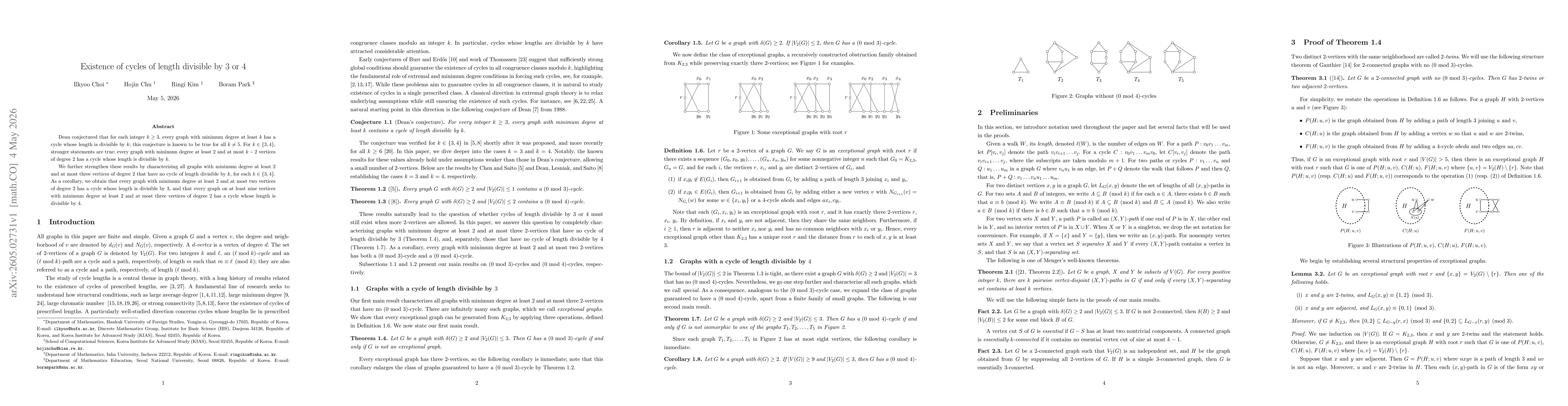 Thumbnail for On existence of cycles of length divisible by 3 or 4