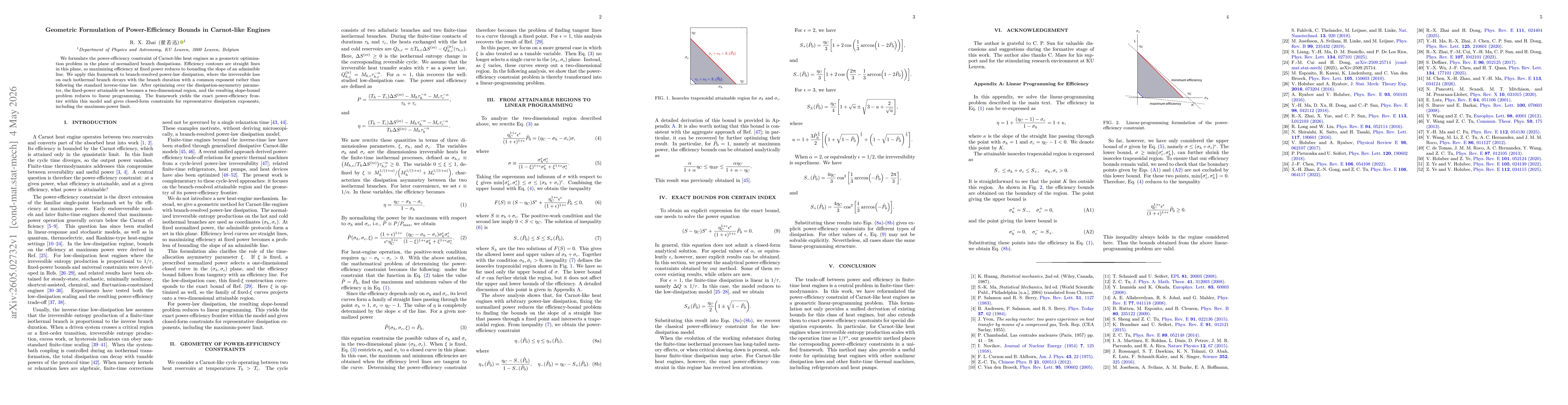 Thumbnail for Geometric Formulation of Power-Efficiency Bounds in Carnot-like Engines