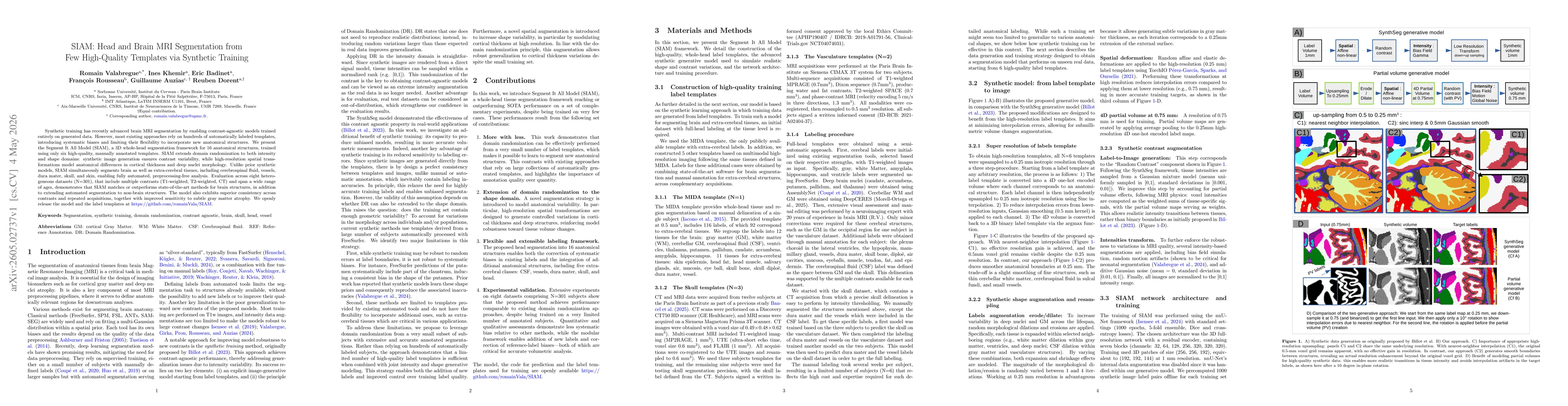 Thumbnail for SIAM: Head and Brain MRI Segmentation from Few High-Quality Templates via Synthetic Training