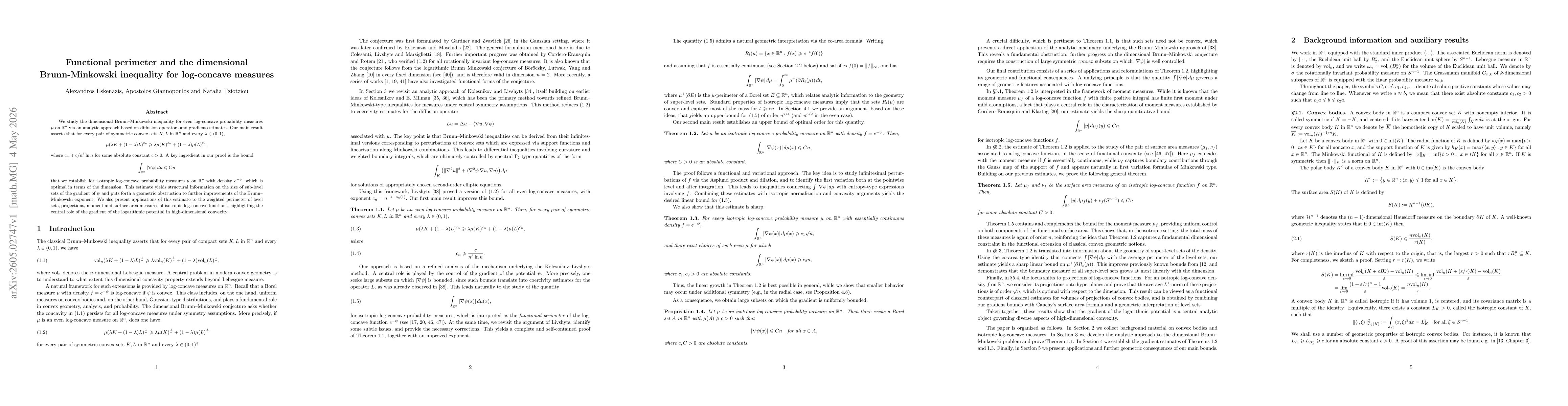 Thumbnail for Functional perimeter and the dimensional Brunn-Minkowski inequality for log-concave measures