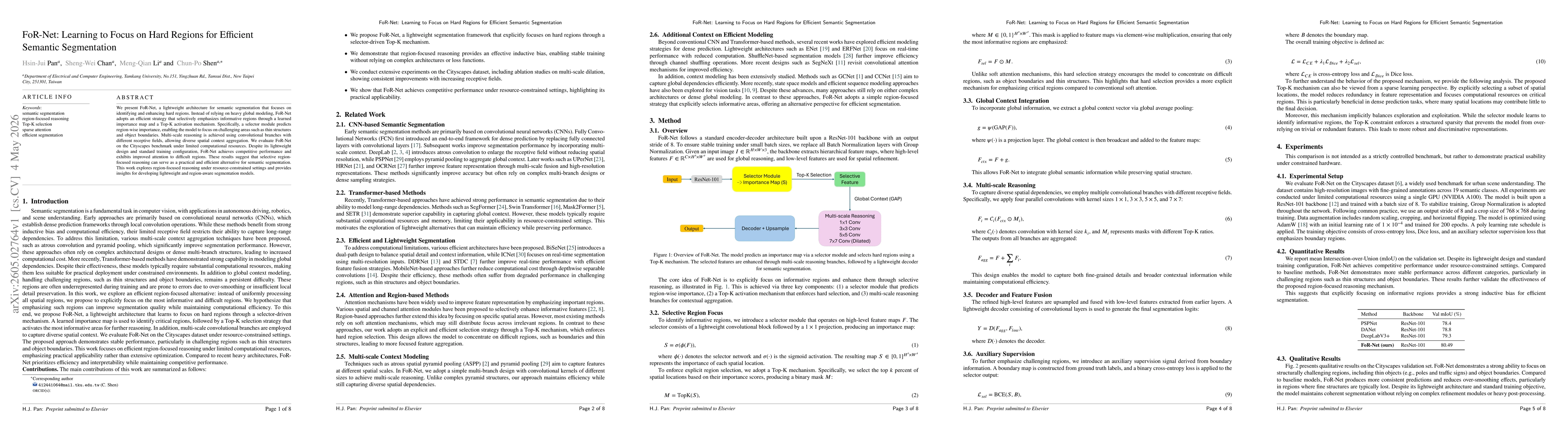 Thumbnail for FoR-Net: Learning to Focus on Hard Regions for Efficient Semantic Segmentation