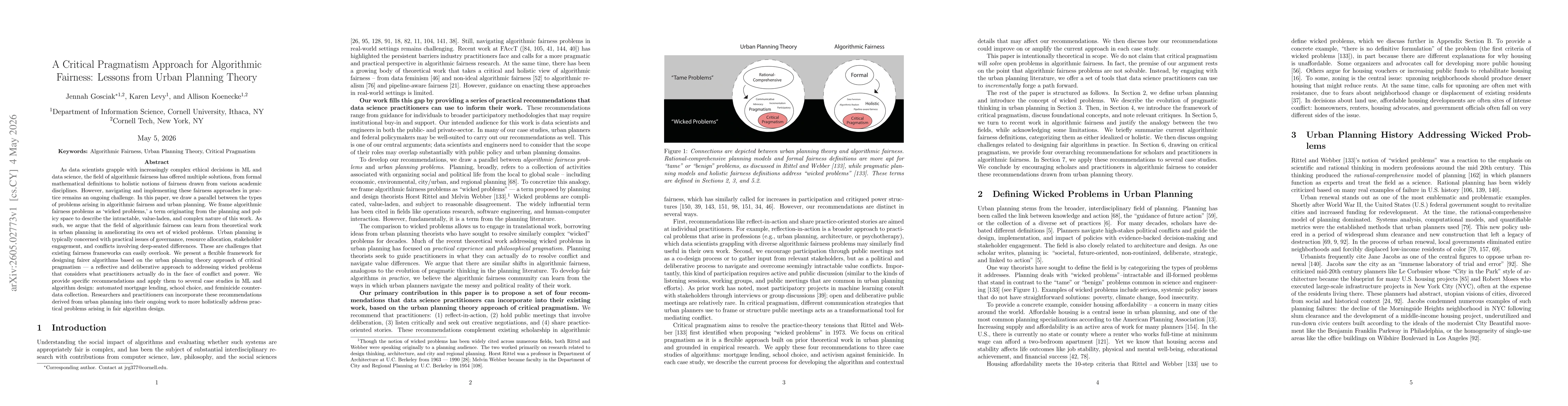 Thumbnail for A Critical Pragmatism Approach for Algorithmic Fairness: Lessons from Urban Planning Theory
