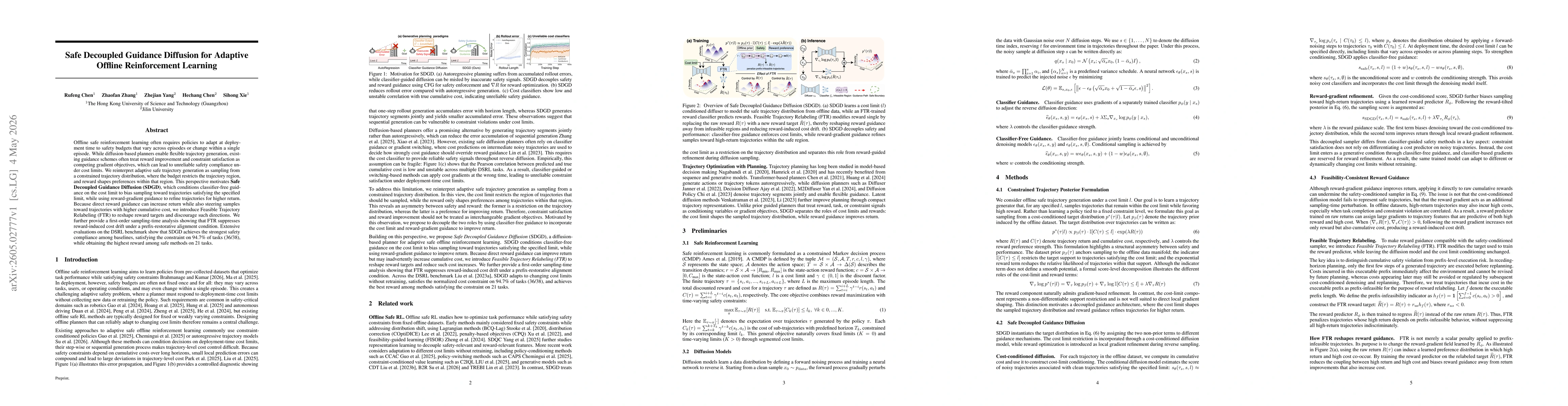 Thumbnail for A decoupled diffusion planner that adapts to changing cost limits by using cost-conditioned generation for safety and reward gradients for performance