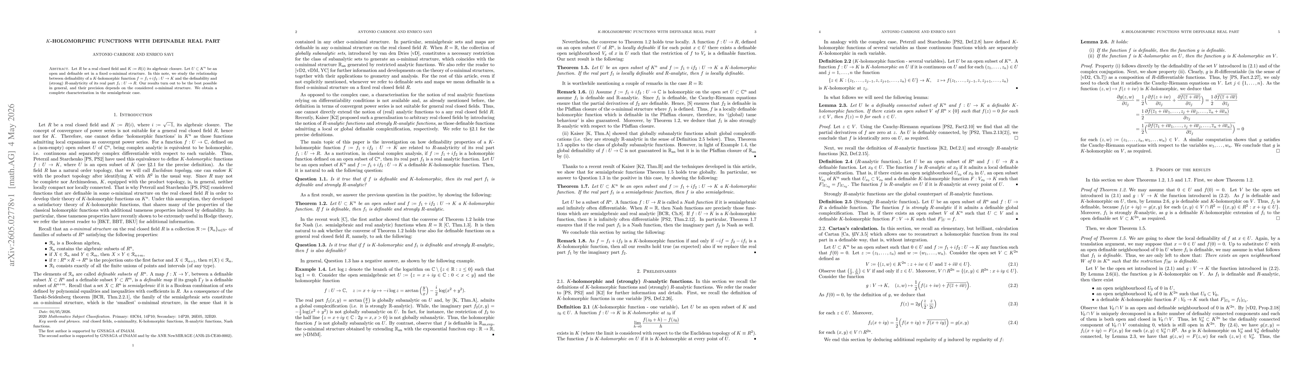 Thumbnail for $K$-holomorphic functions with definable real part