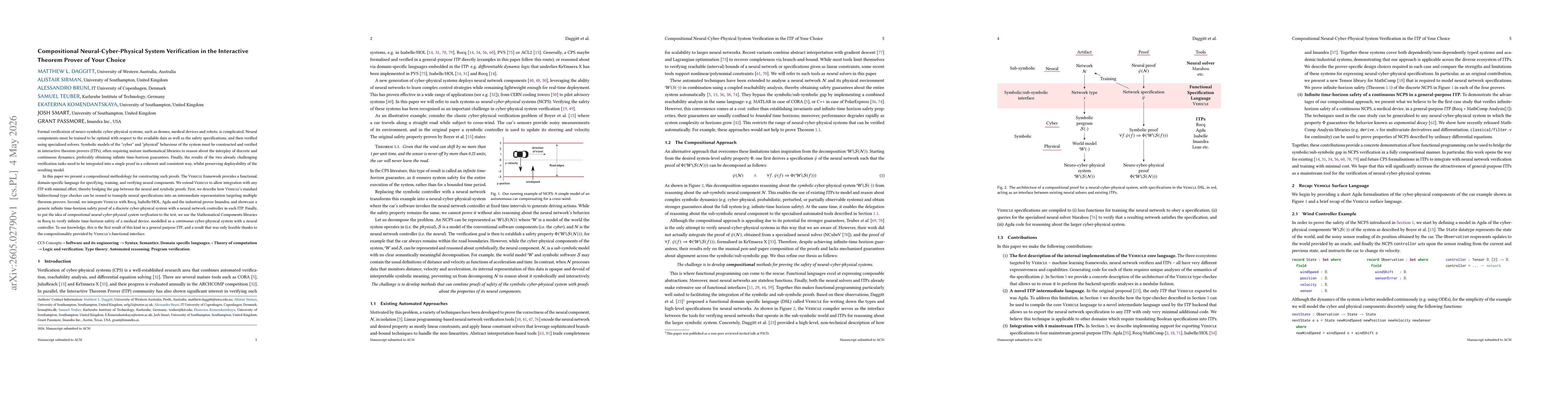 Thumbnail for Compositional Neural-Cyber-Physical System Verification in the Interactive Theorem Prover of Your Choice