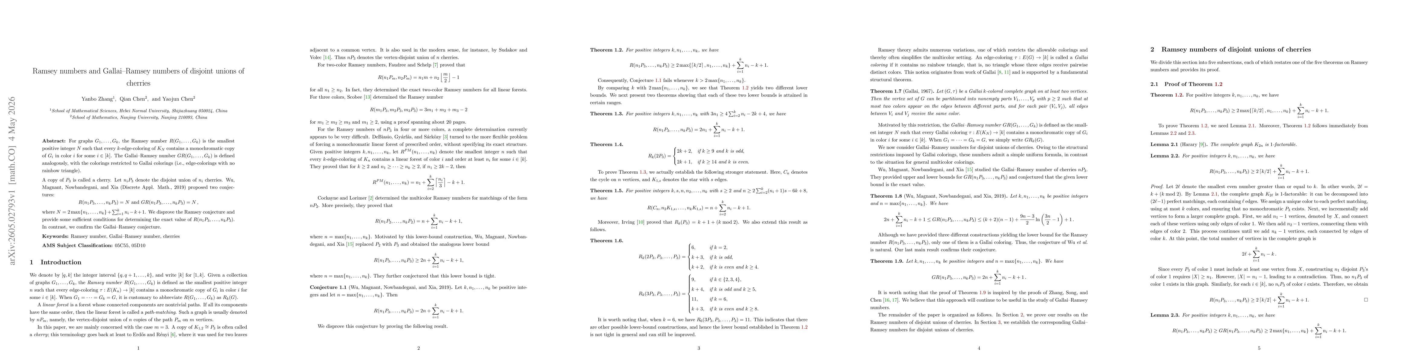 Thumbnail for Ramsey numbers and Gallai--Ramsey numbers of disjoint unions of cherries