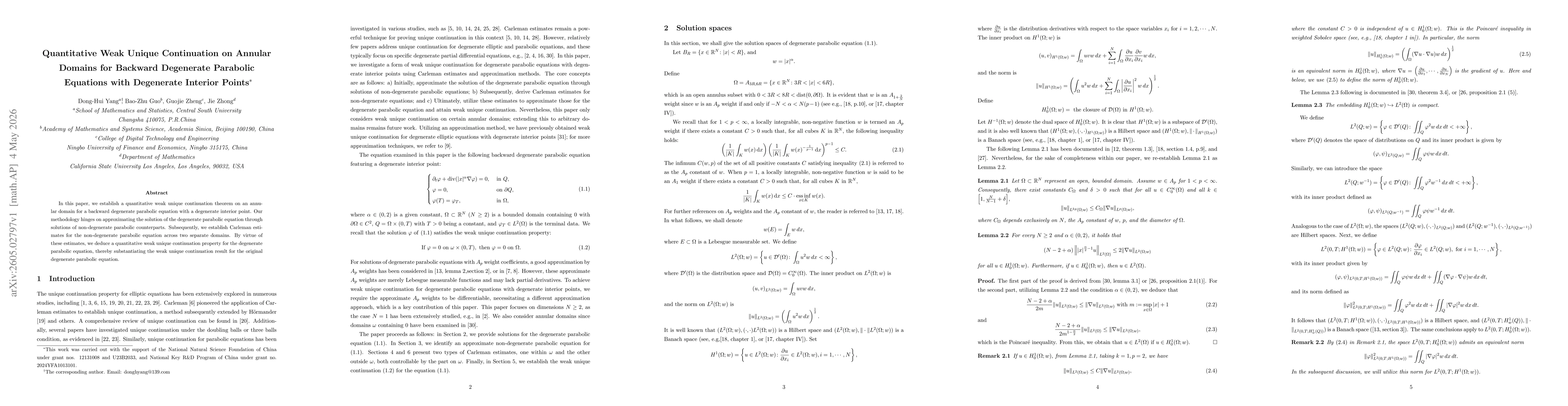 Thumbnail for Quantitative Weak Unique Continuation on Annular Domains for Backward Degenerate Parabolic Equations with Degenerate Interior Points