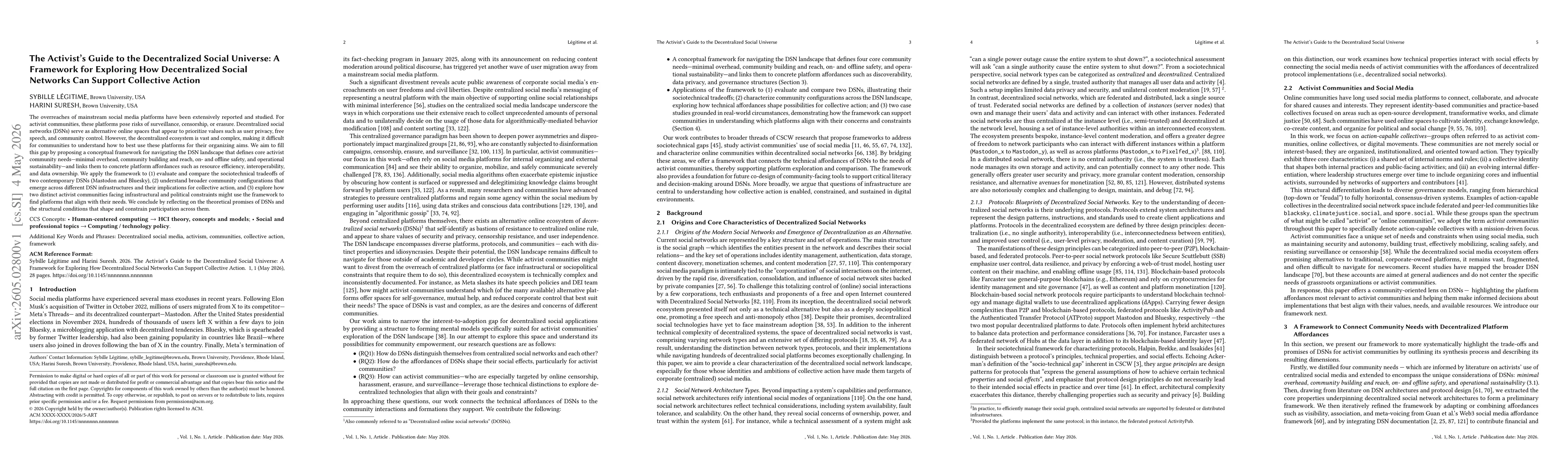 Thumbnail for The Activist's Guide to the Decentralized Social Universe: A Framework for Exploring How Decentralized Social Networks Can Support Collective Action