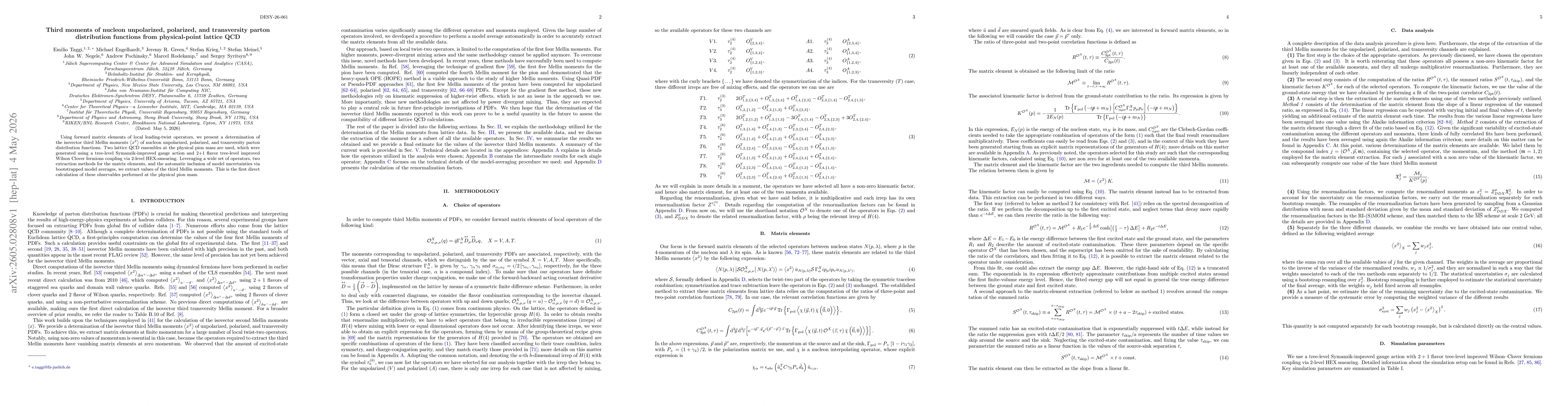 Thumbnail for Third moments of nucleon unpolarized, polarized, and transversity parton distribution functions from physical-point lattice QCD