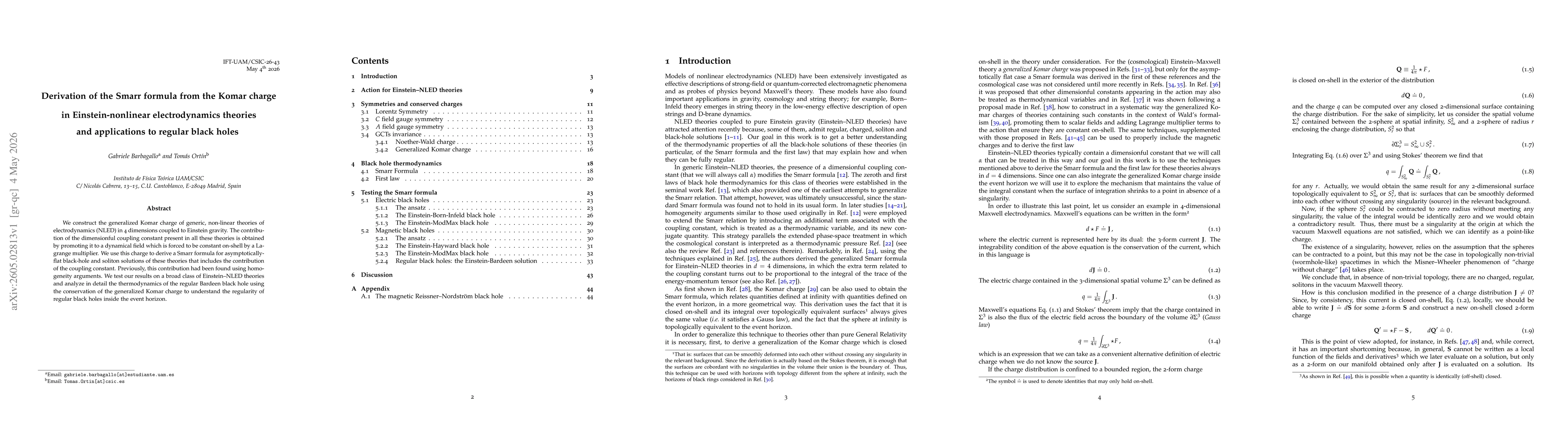 Thumbnail for Derivation of the Smarr formula from the Komar charge in Einstein-nonlinear electrodynamics theories and applications to regular black holes