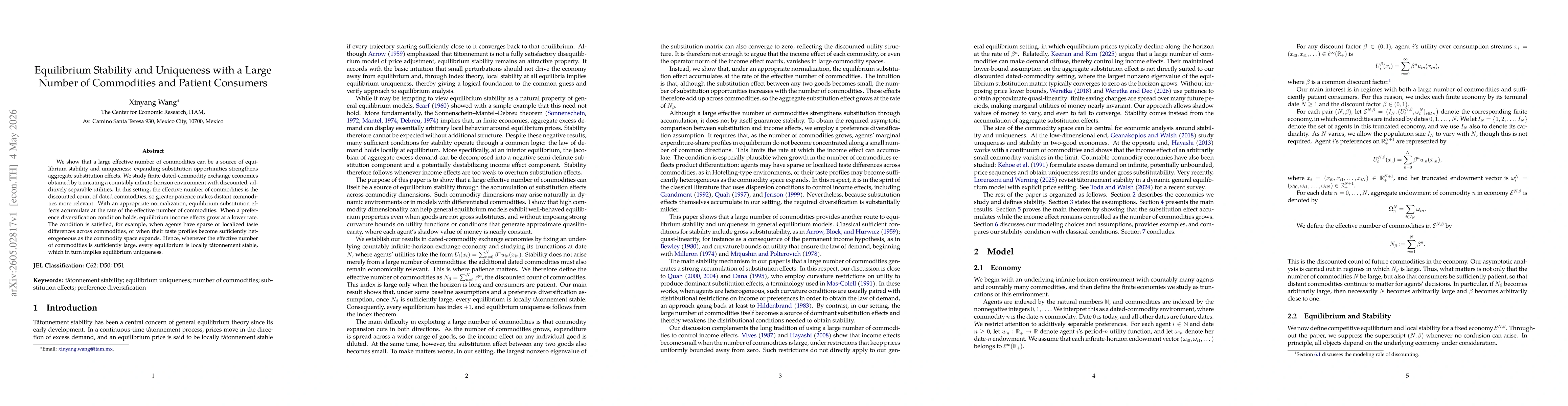 Thumbnail for Equilibrium Stability and Uniqueness with a Large Number of Commodities and Patient Consumers