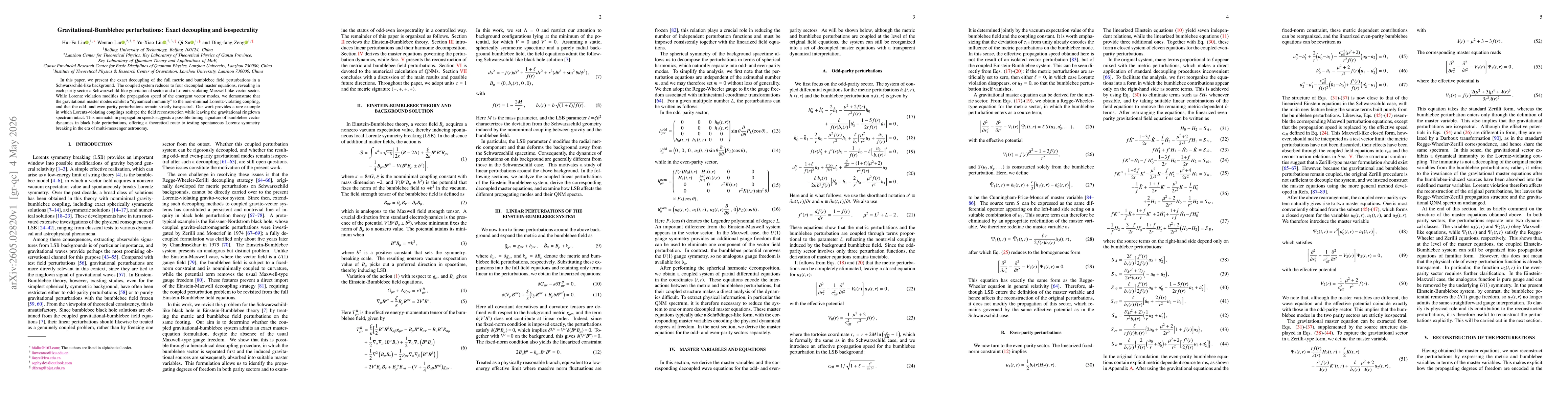 Thumbnail for Gravitational-Bumblebee perturbations: Exact decoupling and isospectrality