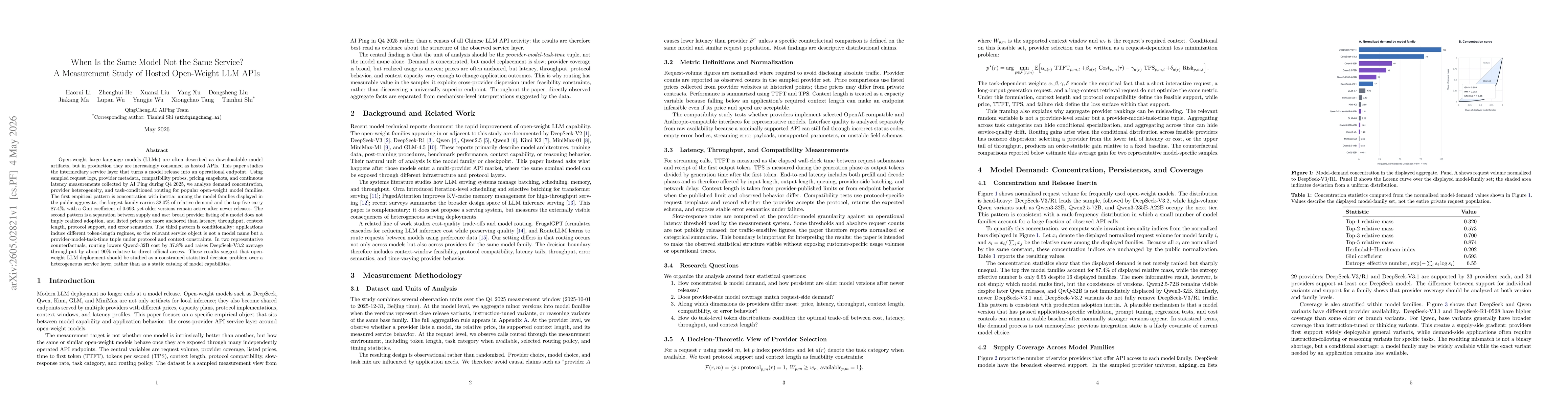 Thumbnail for When Is the Same Model Not the Same Service? A Measurement Study of Hosted Open-Weight LLM APIs