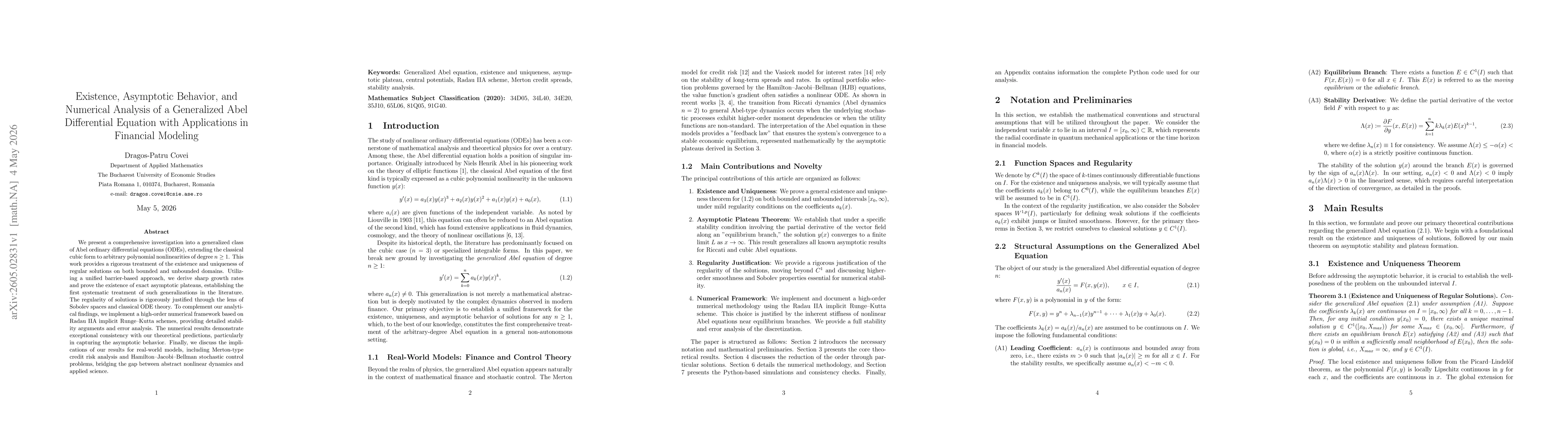 Thumbnail for Existence, Asymptotic Behavior, and Numerical Analysis of a Generalized Abel Differential Equation with Applications in Financial Modeling