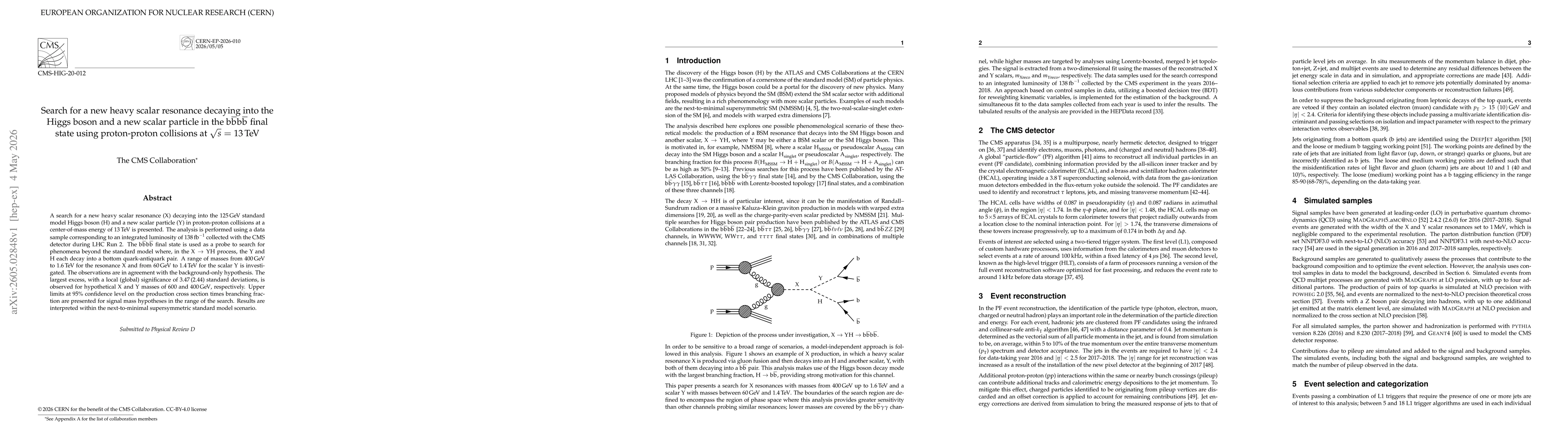 Thumbnail for Search for a new heavy scalar resonance decaying into the Higgs boson and a new scalar particle in the $\mathrm{b}\bar{\mathrm{b}}\mathrm{b}\bar{\mathrm{b}}$ final state using proton-proton collisions at $\sqrt{s}$ = 13 TeV
