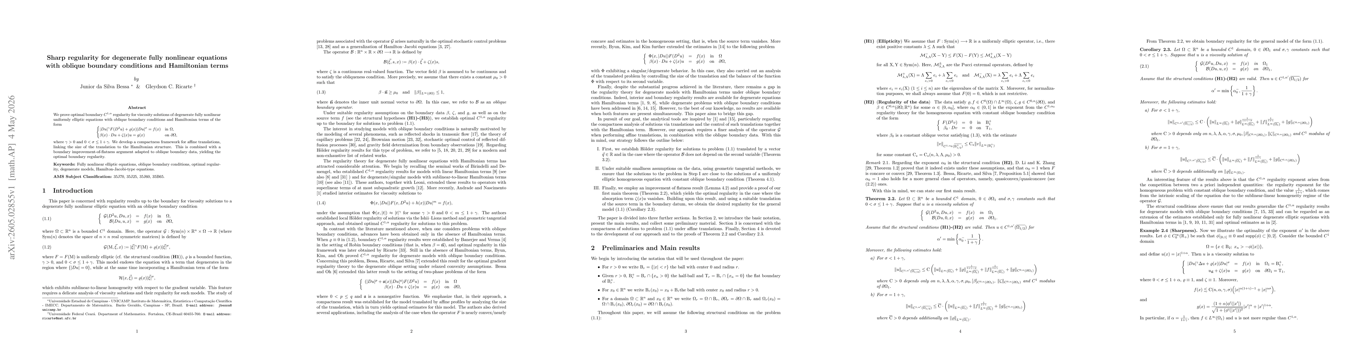 Thumbnail for Sharp regularity for degenerate fully nonlinear equations with oblique boundary conditions and Hamiltonian terms