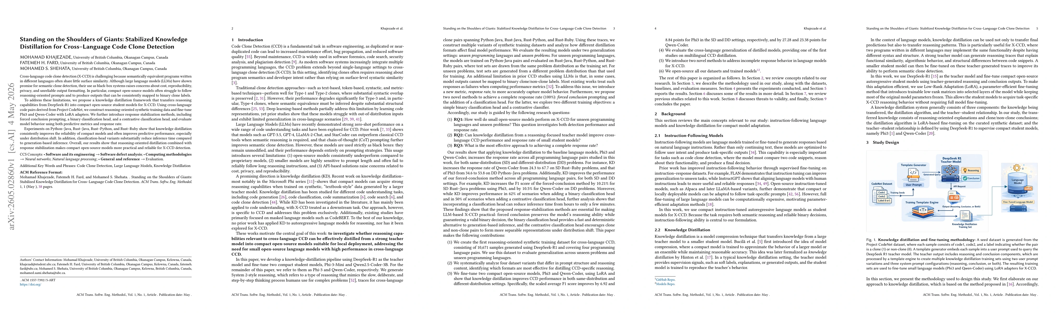 Thumbnail for Standing on the Shoulders of Giants: Stabilized Knowledge Distillation for Cross--Language Code Clone Detection