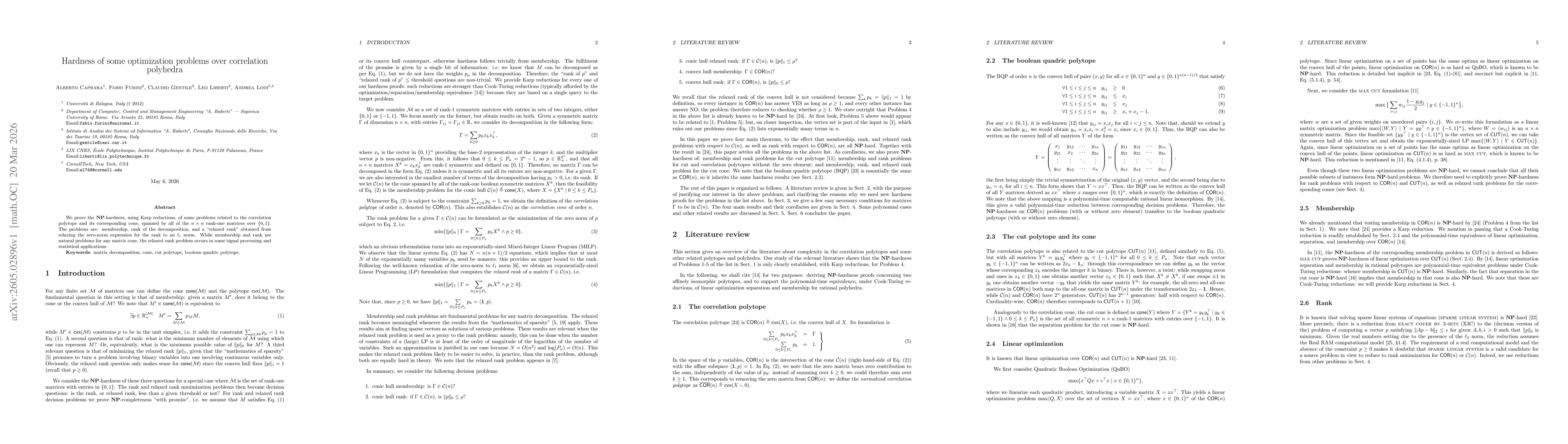 Thumbnail for Hardness of some optimization problems over correlation polyhedra