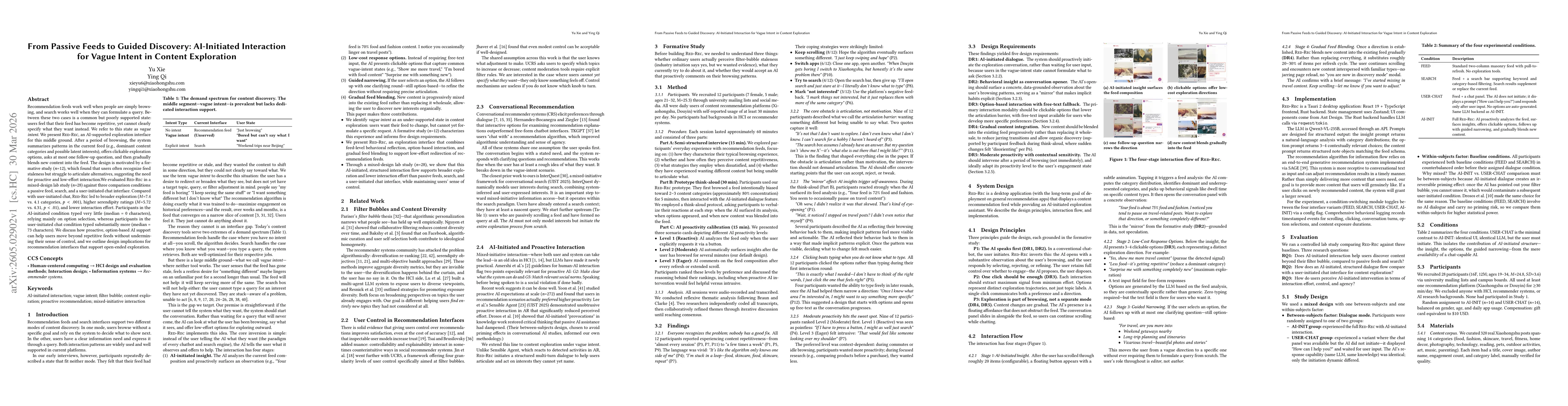 Thumbnail for From Passive Feeds to Guided Discovery: AI-Initiated Interaction for Vague Intent in Content Exploration