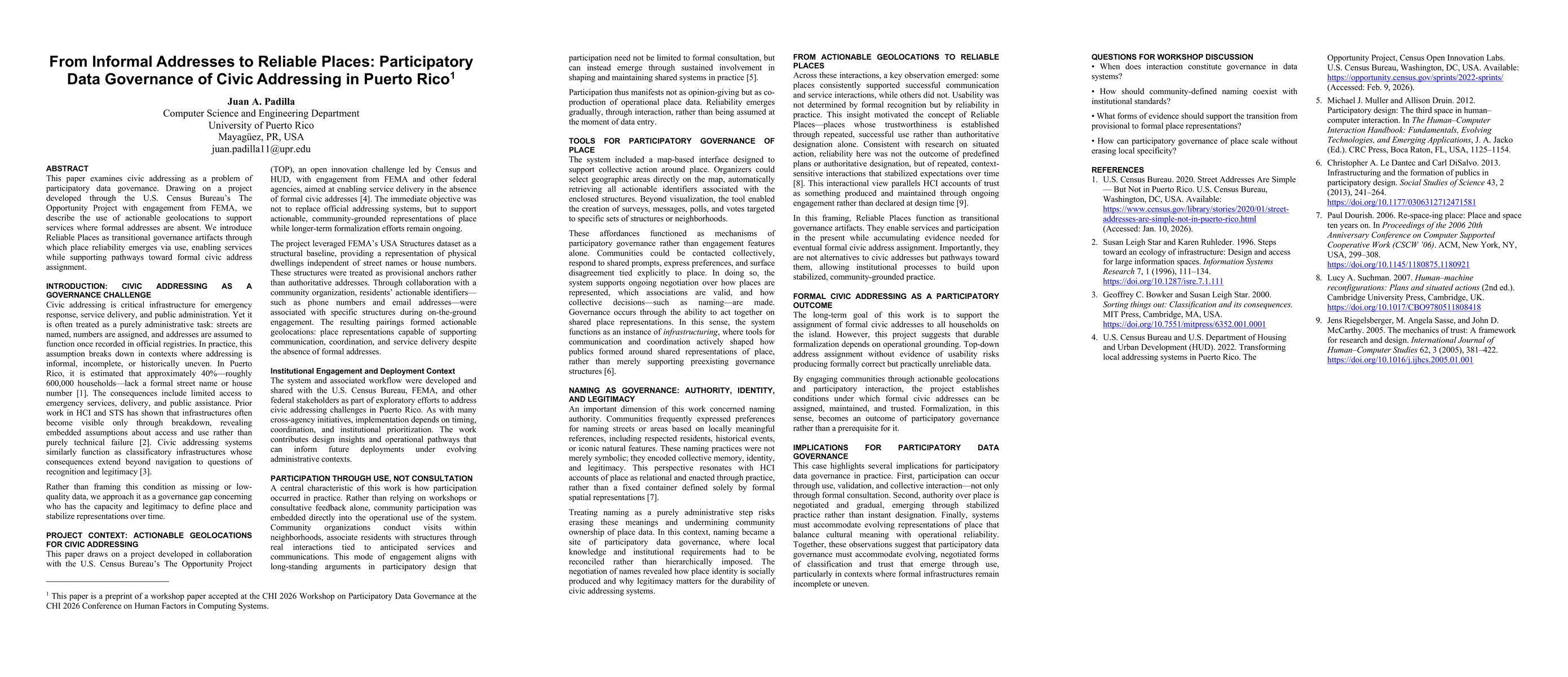 Thumbnail for From Informal Addresses to Reliable Places: Participatory Data Governance of Civic Addressing in Puerto Rico