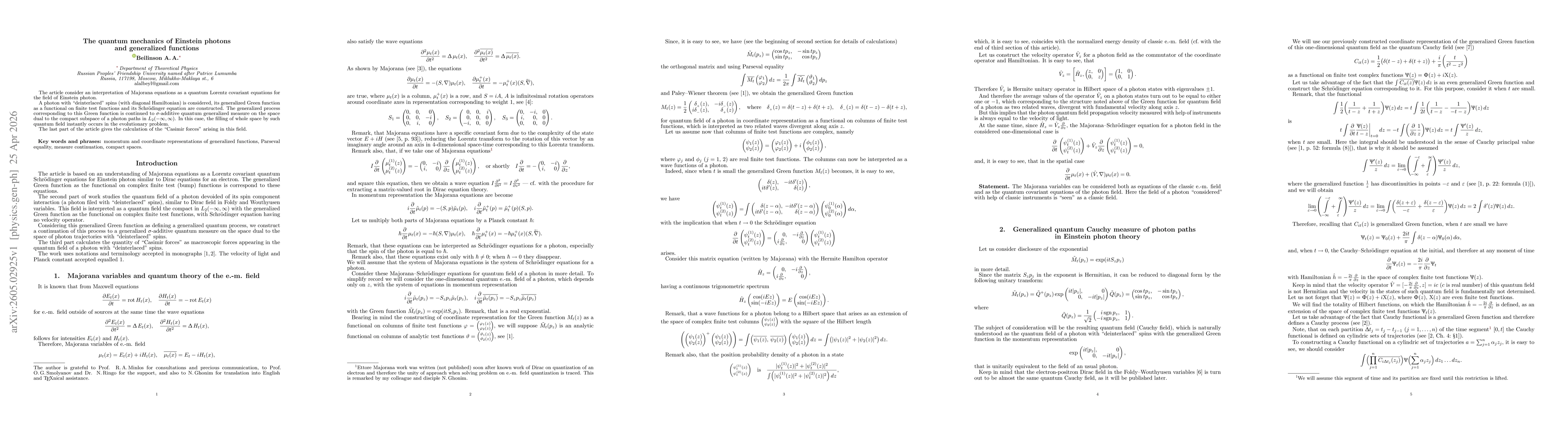 Thumbnail for The quantum mechanics of Einstein photons and generalized functions